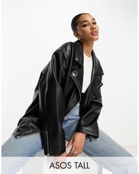 ASOS - Asos Design Tall Longline Oversized Faux Leather Biker Jacket - Lyst