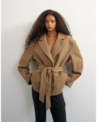 TOPSHOP - Tie Waist Chevron Blazer Coat - Lyst