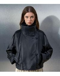 adidas Originals x ASOS - Oversized Leather Jacket With Funnel Neck And Rib Detail - Lyst