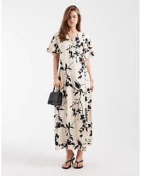 Object - Vestito Lungo A Portafoglio Lungo Con Stampa A Fiori A Contrasto - Lyst