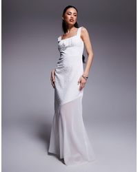 Kaiia - Exclusive Cotton Broderie Tie Bust Detail Asymmetric Sheer Hem Maxi Dress - Lyst