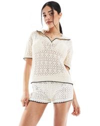 ASOS - Knitted Polo Top With Contrast Blanket Stitch - Lyst