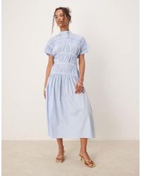 Ghospell - High Neck Ruched Midi Dress - Lyst