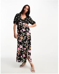 New Look - V Neck Mixed Floral Midi Dress - Lyst