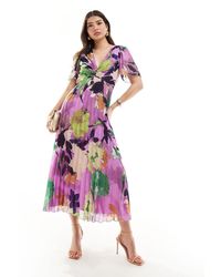 ASOS - Pleated Bodice Flutter Sleeve Pleat Midi Dress - Lyst