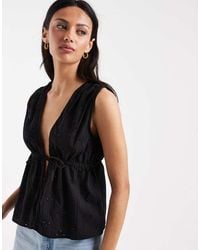 ONLY - Tie Front Embroidery Top - Lyst