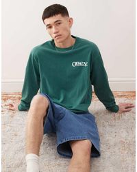 Obey - Camiseta Verde Oscuro Pigmentado De Manga Larga Con Estampado Gráfico En La Espalda Y Logo Sensory Exploration De - Lyst