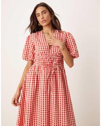 Nobody's Child - Vestido Midi A Cuadros Vichy Rojos Con Cuello De Pico Scottie De - Lyst