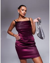 Taideux - Poitrines généreuses - lola - robe satinée courte avec corset à armatures - aubergine - Lyst