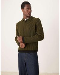 ASOS - Jersey De Corte Cuadrado Holgado Con Cuello Tipo Polo Y Detalle De Rayas A Contraste De Punto De -Verde - Lyst