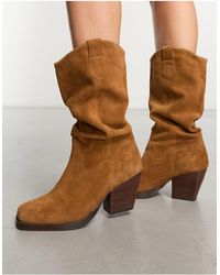 Bronx - Fuzzy Ruched Western Boots - Lyst