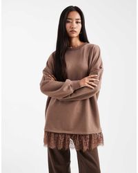 Miss Selfridge - Oversized Sweatshirt With Lace Hem - Lyst