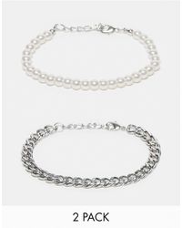 ASOS - 2 Pack Bracelet Set With Chain And 6mm Faux Pearl - Lyst