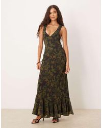 ASOS - Maxi-Jurk Met Bandjes Aan De Achterkant En Ruches Aan De Zomen - Lyst