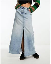 Collusion - Jupe longue coupe trapèze en jean fendue devant - délavé style vintage - Lyst