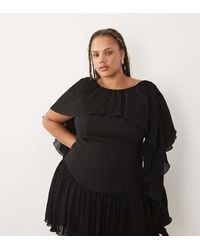 ASOS - Curve Pleated Shoulder Drape Structured Mini Dress With Frill Skirt - Lyst