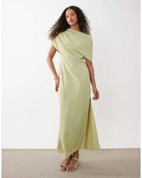ASOS - Midi Jurk Van Gladde Stof Met Afhangende Schouder - Lyst
