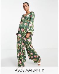 ASOS - Maternity - tuta jumpsuit a fiori con maniche a sbuffo e cut-out sul retro - Lyst
