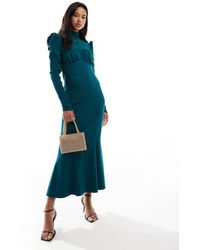 DASKA - Vestito Lungo Accollato Verde-Azzurro Con Gonna A Sirena - Lyst