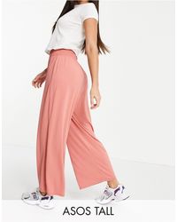 ASOS Asos Design Tall Culotte Pants With Shirred Waist - Pink