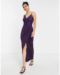Lipsy - – ausgestelltes kleid mit spitzenmieder und wickeldesign - Lyst