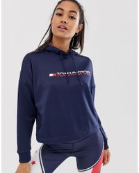 Tommy Hilfiger Cropped Logo Hoody In Navy - Blue
