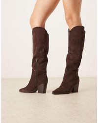 ALDO - – kaely – kniehohe stiefel aus schokobraunem wildleder im western-design - Lyst