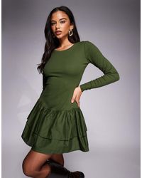 ASOS - Ribbed Mini Dress With Woven Skirt - Lyst