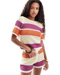 Vero Moda - Stripe Crochet Short Sleeve Top Co-ord With Scallop Trim - Lyst
