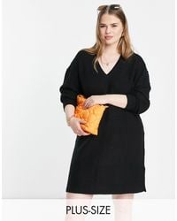 Missguided V Neck Mini Sweater Dress - Black