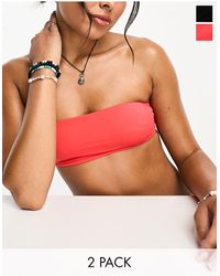 Weekday - Sting - confezione da 2 top bikini a fascia nero e rosso - Lyst