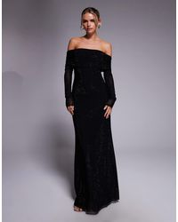 Forever New - Slinky Hotfix Fold Over Bardot Maxi Dress - Lyst