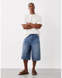 ASOS - Denim Jort Met Langere Lengte - Lyst