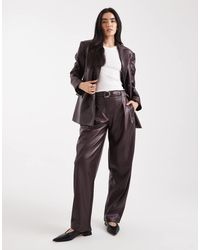 ASOS - Faux Leather Pleated Barrel Leg Trousers With Belt - Lyst