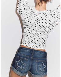 Stradivarius - Denim Shorts With Stars - Lyst