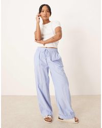 Vila - Highwaist Wide Leg Stripe Dad Pant With Turn Up Cuff - Lyst