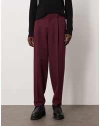 ASOS - Pantalones De Vestir De Corte Tapered Extragrande Con Cinturilla Elástica Y Pinzas De -Rojo - Lyst