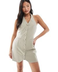 Miss Selfridge - – elegantes neckholder-minikleid mit nadelstreifen - Lyst