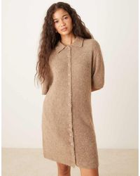 Gina Tricot - Short Sleeve Collar Button Through Knitted Mini Dress - Lyst