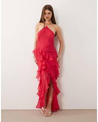ASOS - Bias Cut Maxi Dress With Full Hem Cut Ruffles And High-Low Hem - Lyst
