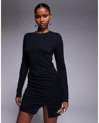 ASOS - Long Sleeve Mini Dress With Ruching Side Split Detail - Lyst
