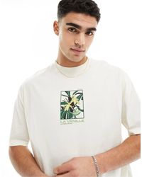 ASOS - T-shirt oversize avec imprimé fleuri à l'avant - blanc cassé - Lyst