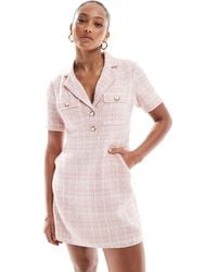 The Frolic - Exclusive Short Sleeve Heart Button Detail Tailored Boucle Mini Dress - Lyst
