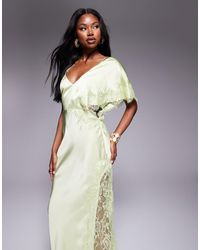 open lace back dress Rent Asos Design Satin One Shoulder Maxi Dress With Cut Out Elastic Band  Detail In Sunset Orange