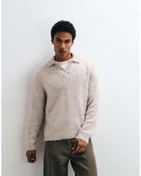 ASOS - Oversized Knitted Mohair Notch Neck Sweater - Lyst