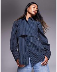 ASOS - Camisa A Rayas Extragrande Con Top De Tirantes Superpuesto De -Azul - Lyst
