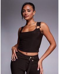 Kaiia - Crop Top Sinuoso Color Cioccolato Con Scollo Squadrato E Dettaglio - Lyst