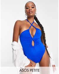 ASOS - Asos Design Petite Ruched Keyhole Front Swimsuit - Lyst