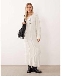 4th & Reckless - Wool-blend Cable Knit V-neck Maxi Jumper Dress - Lyst