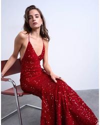 TOPSHOP - – langes maxi-abendkleid aus em samt mit tiefem ausschnitt und paillettenbesatz - Lyst